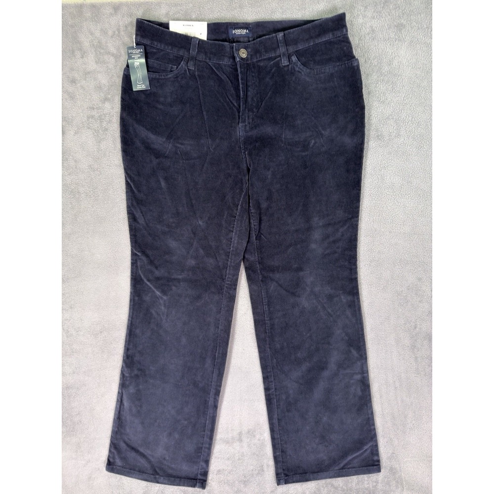 New Sonoma Pants Womens 14 Short Blue‎ Navy Corduroy Low Rise Bootcut Modern Fit